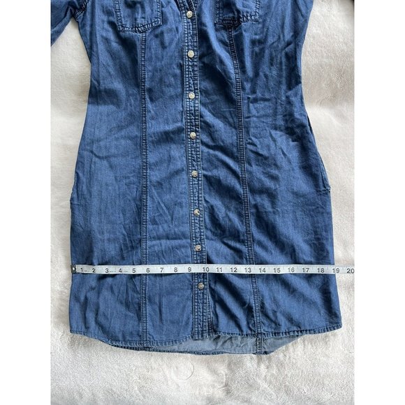 Guess Womens Button Down Roll Tab Sleeves Blue 100% Cotton Midi Dress Size Small - Picture 5 of 16